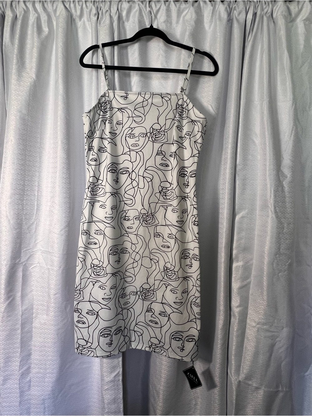 Zaful White Slip Dress with Black Abstract Face Print